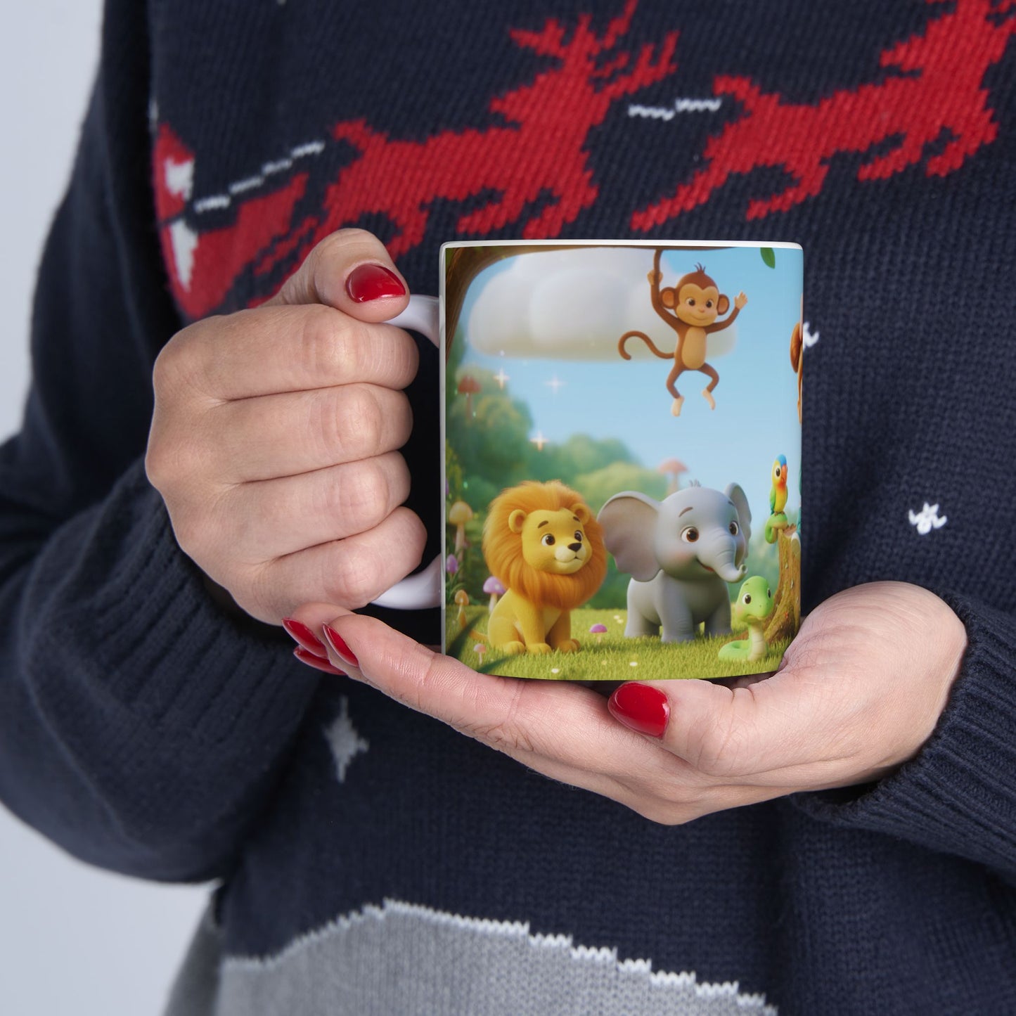Cute Jungle Animals Kids Ceramic Mug – Colorful Coffee & Tea Cup Gift