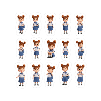 Cute Girl Emotions Sticker Sheet | Kawaii POD Stickers for Kids, Laptop, Bottle, Scrapbook, Teacher SEL Supplies