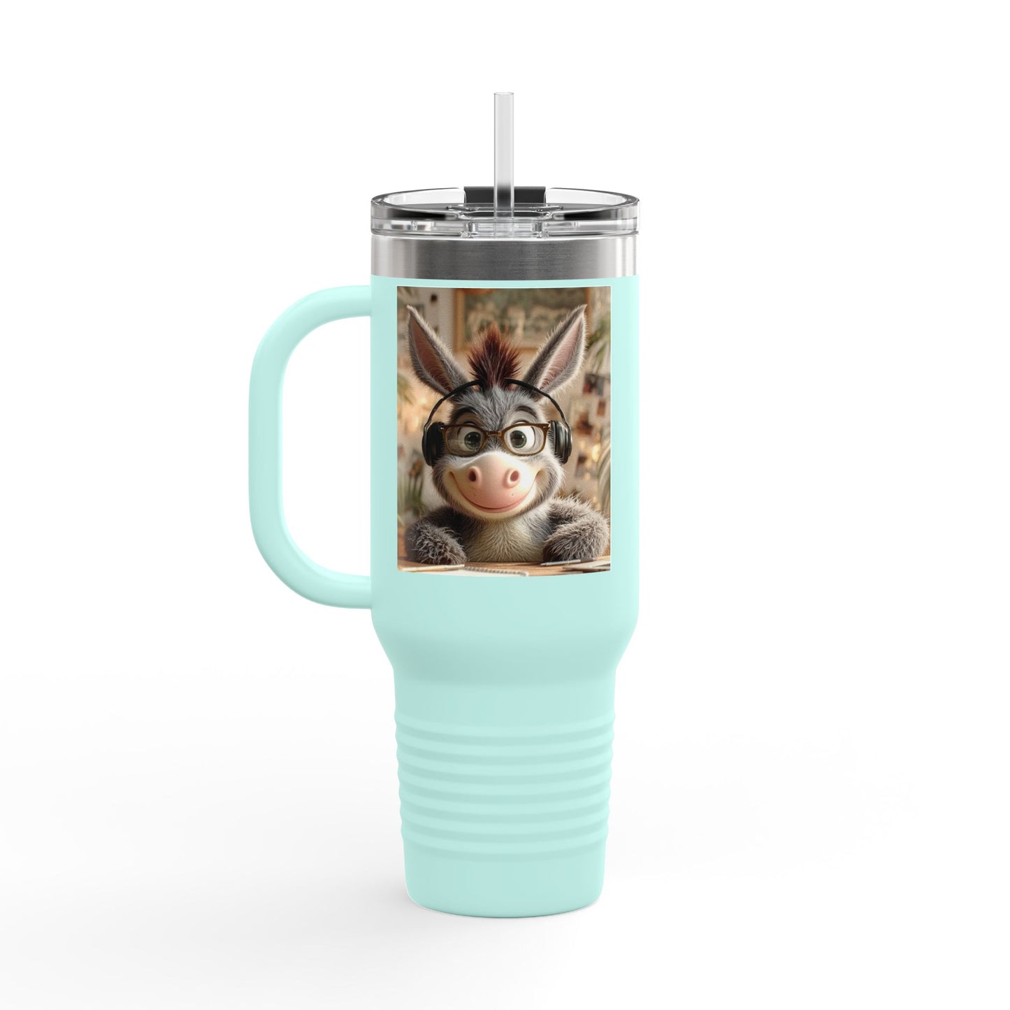 Cute Character Insulated Travel Mug, Reusable Coffee Mug, Donkey Design Tumbler, Gift for Animal Lovers, Eco-Friendly Cup