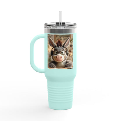 Cute Character Insulated Travel Mug, Reusable Coffee Mug, Donkey Design Tumbler, Gift for Animal Lovers, Eco-Friendly Cup