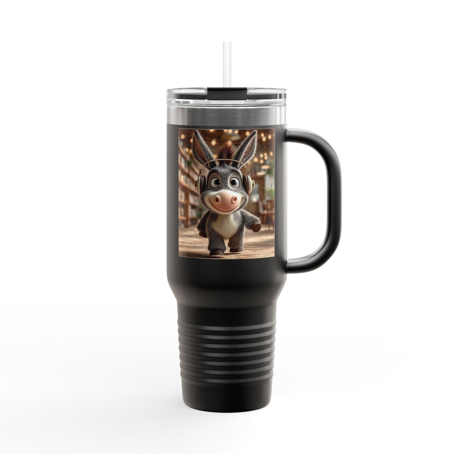 Cute Character Insulated Travel Mug, Reusable Coffee Mug, Donkey Design Tumbler, Gift for Animal Lovers, Eco-Friendly Cup