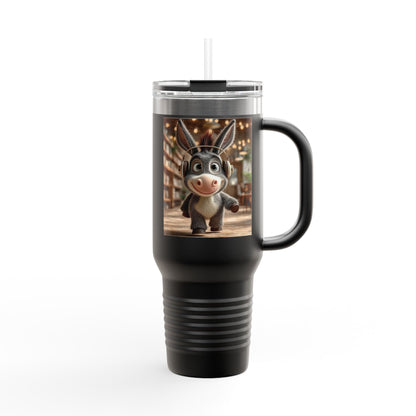 Cute Character Insulated Travel Mug, Reusable Coffee Mug, Donkey Design Tumbler, Gift for Animal Lovers, Eco-Friendly Cup