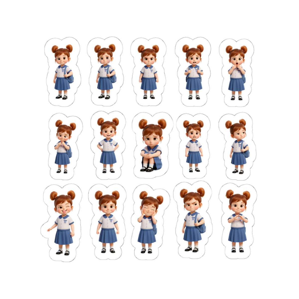 Cute Girl Emotions Sticker Sheet | Kawaii POD Stickers for Kids, Laptop, Bottle, Scrapbook, Teacher SEL Supplies