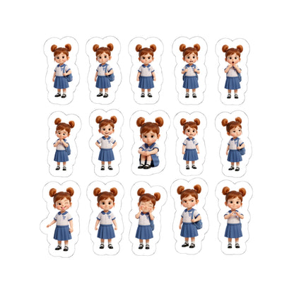 Cute Girl Emotions Sticker Sheet | Kawaii POD Stickers for Kids, Laptop, Bottle, Scrapbook, Teacher SEL Supplies