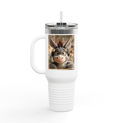 Cute Character Insulated Travel Mug, Reusable Coffee Mug, Donkey Design Tumbler, Gift for Animal Lovers, Eco-Friendly Cup