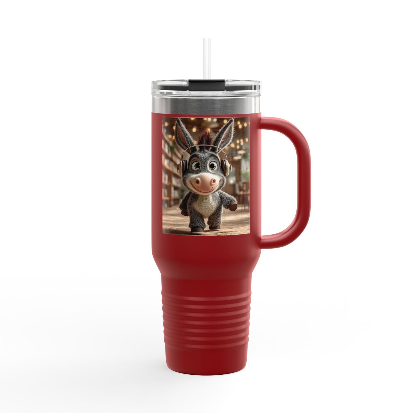 Cute Character Insulated Travel Mug, Reusable Coffee Mug, Donkey Design Tumbler, Gift for Animal Lovers, Eco-Friendly Cup
