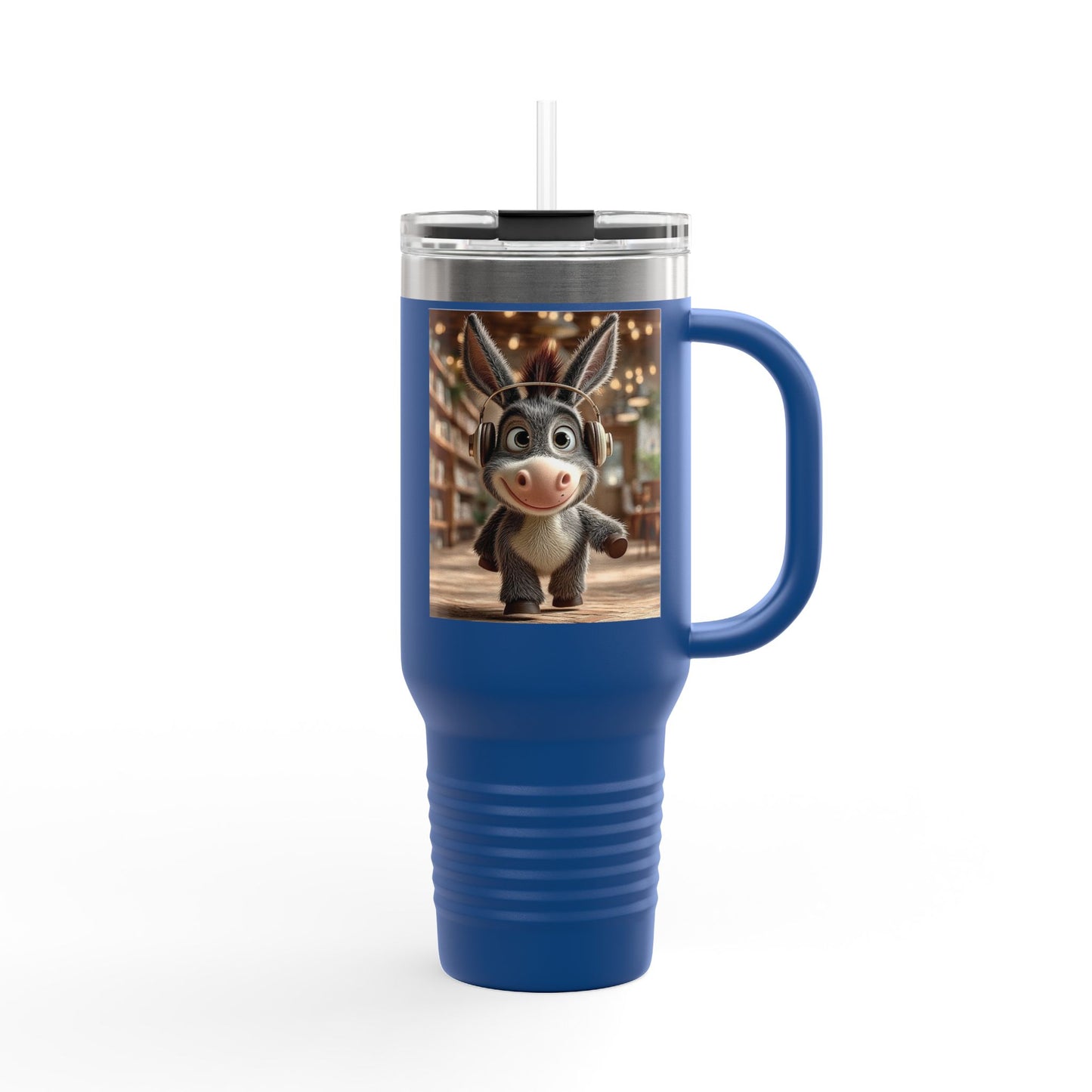 Cute Character Insulated Travel Mug, Reusable Coffee Mug, Donkey Design Tumbler, Gift for Animal Lovers, Eco-Friendly Cup