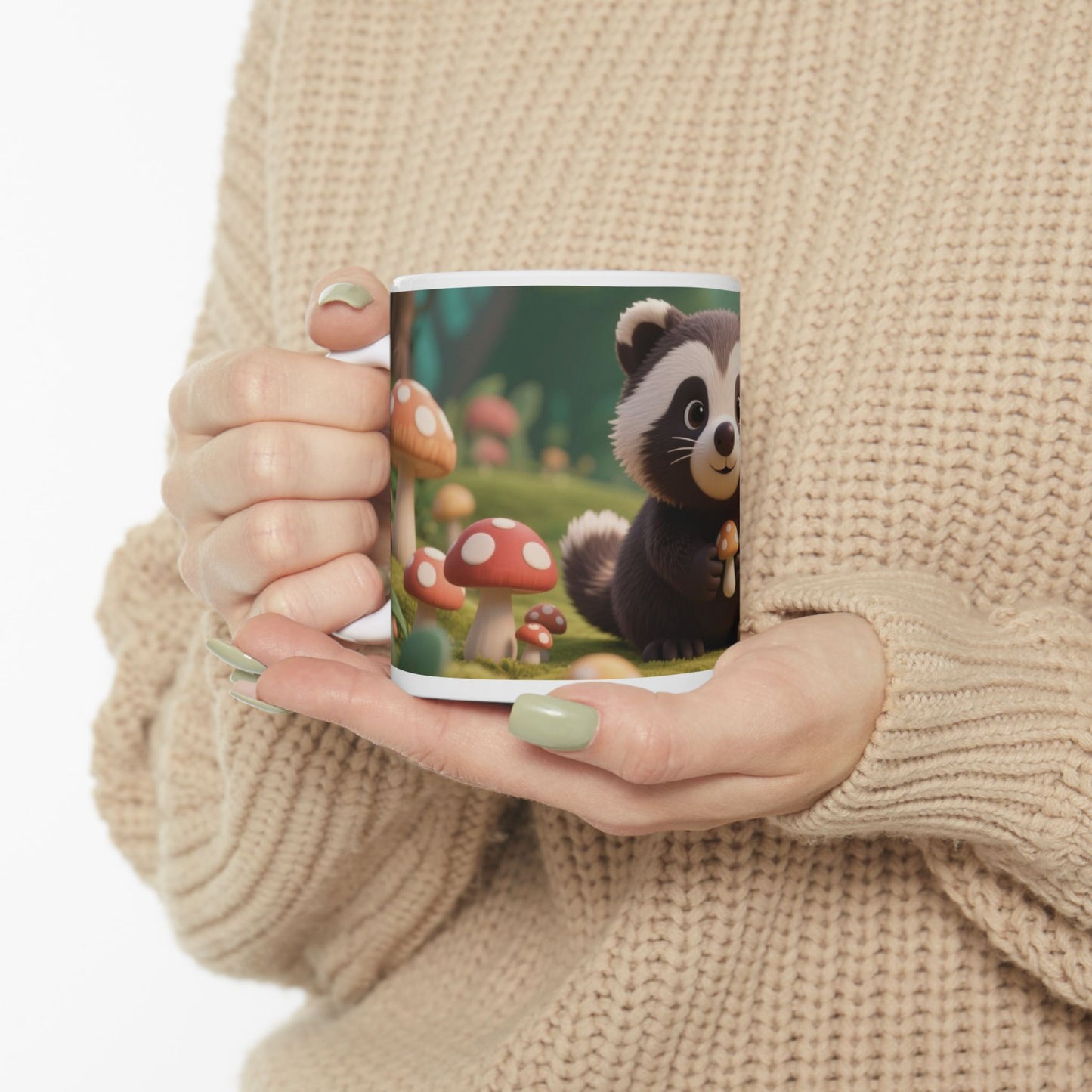 Whimsical Raccoon Ceramic Mug – Cute Coffee Cup, Animal Lover Gift