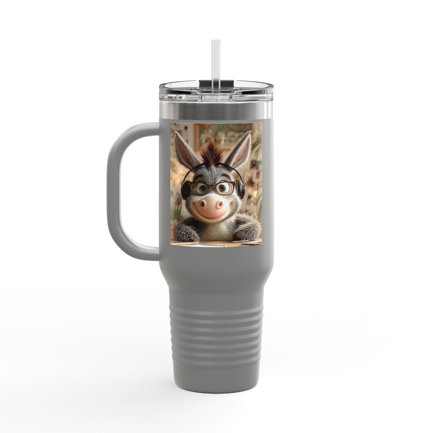 Cute Character Insulated Travel Mug, Reusable Coffee Mug, Donkey Design Tumbler, Gift for Animal Lovers, Eco-Friendly Cup