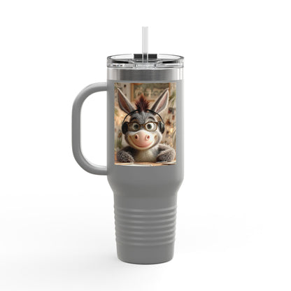 Cute Character Insulated Travel Mug, Reusable Coffee Mug, Donkey Design Tumbler, Gift for Animal Lovers, Eco-Friendly Cup