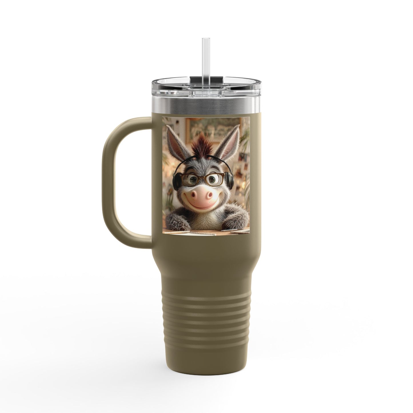 Cute Character Insulated Travel Mug, Reusable Coffee Mug, Donkey Design Tumbler, Gift for Animal Lovers, Eco-Friendly Cup