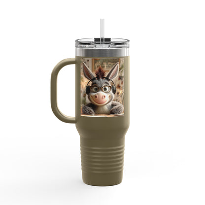 Cute Character Insulated Travel Mug, Reusable Coffee Mug, Donkey Design Tumbler, Gift for Animal Lovers, Eco-Friendly Cup