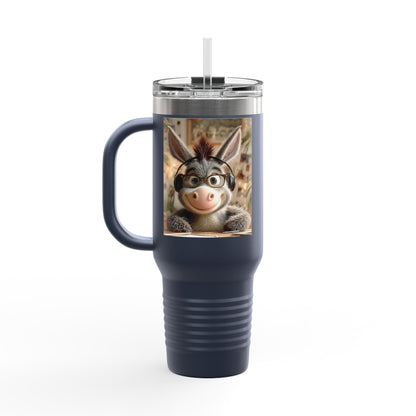 Cute Character Insulated Travel Mug, Reusable Coffee Mug, Donkey Design Tumbler, Gift for Animal Lovers, Eco-Friendly Cup