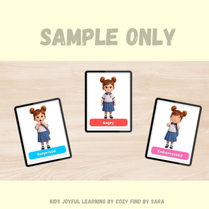 Emotional Flashcards – 20 Emotions Pack | PDF + PNG + Worksheet + Poster