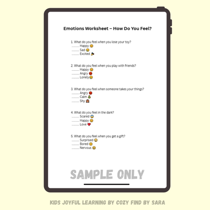 Emotional Flashcards – 20 Emotions Pack | PDF + PNG + Worksheet + Poster