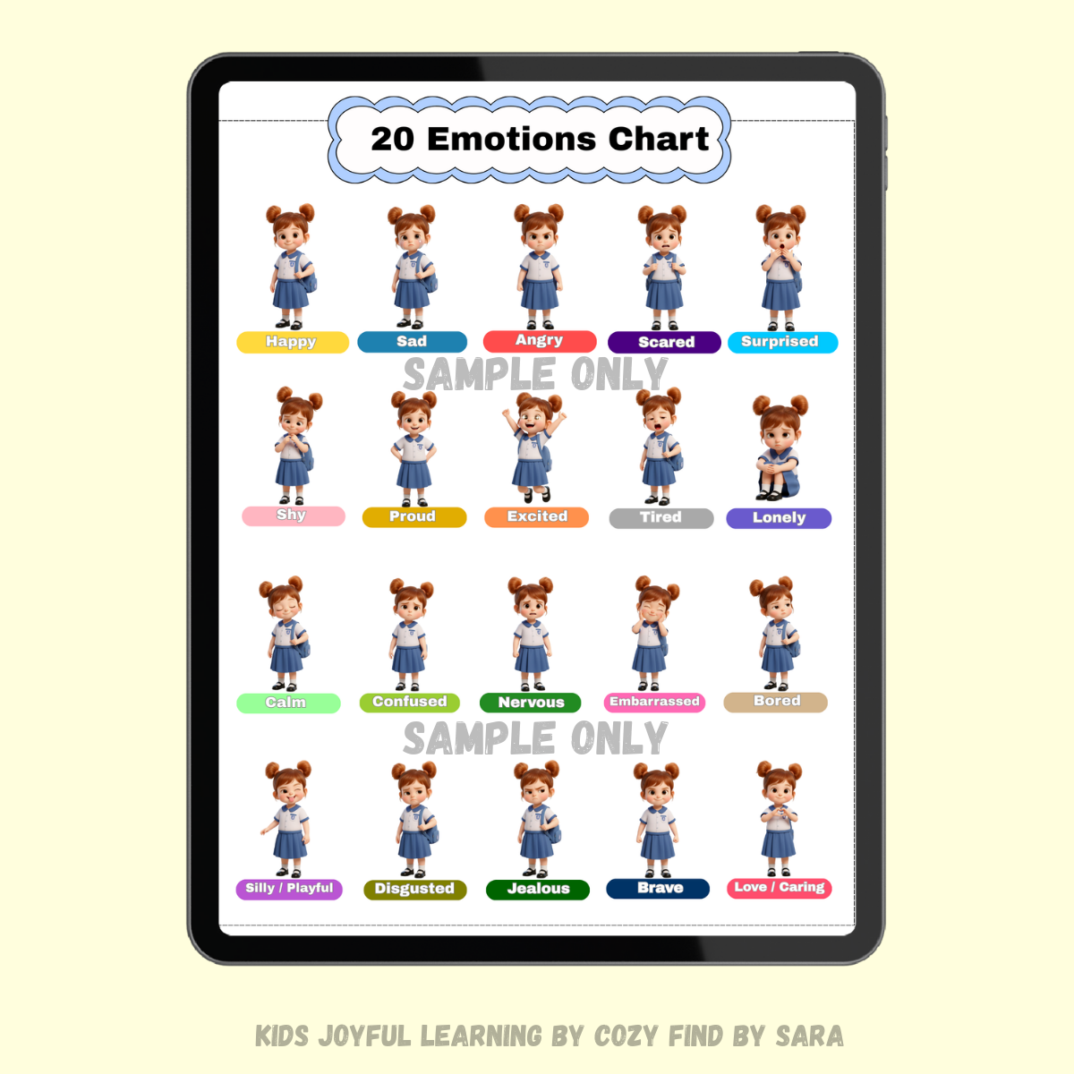 Emotional Flashcards – 20 Emotions Pack | PDF + PNG + Worksheet + Poster