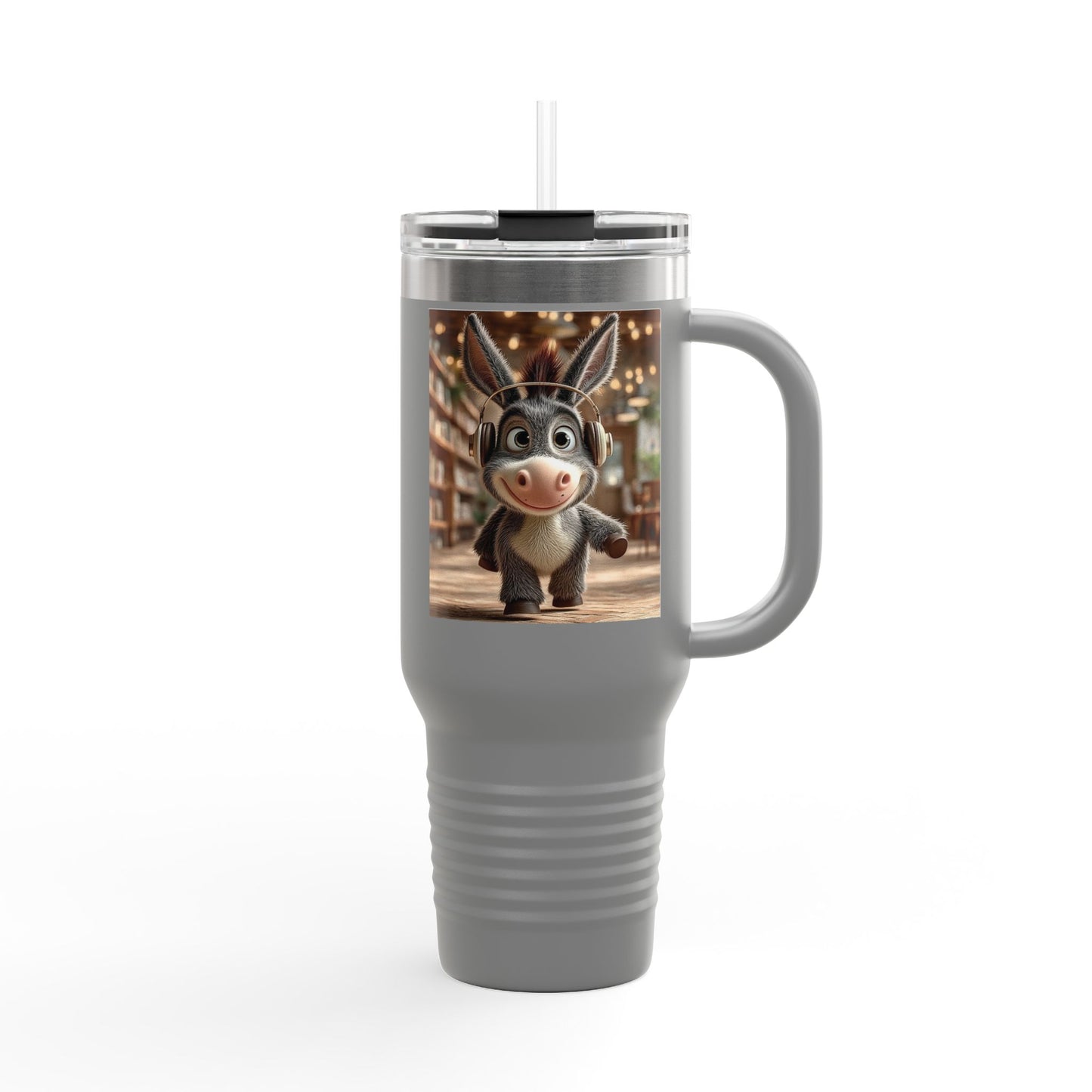Cute Character Insulated Travel Mug, Reusable Coffee Mug, Donkey Design Tumbler, Gift for Animal Lovers, Eco-Friendly Cup