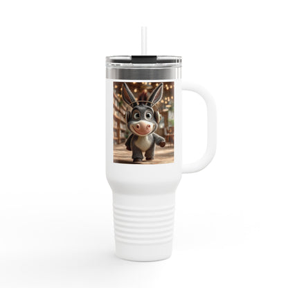 Cute Character Insulated Travel Mug, Reusable Coffee Mug, Donkey Design Tumbler, Gift for Animal Lovers, Eco-Friendly Cup