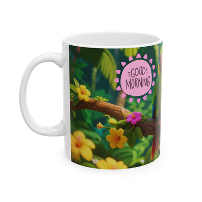 Good Morning Parrot Ceramic Mug – Colorful Jungle Coffee & Tea Cup