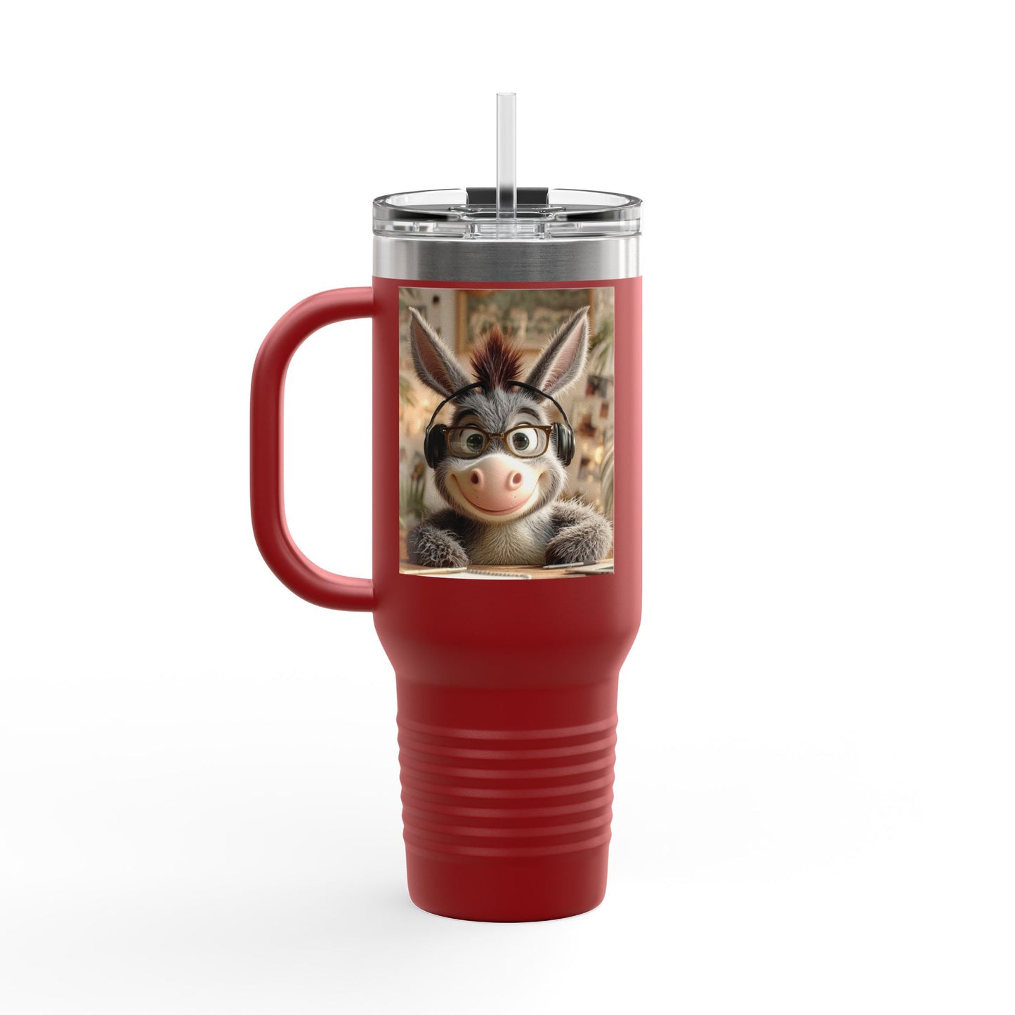 Cute Character Insulated Travel Mug, Reusable Coffee Mug, Donkey Design Tumbler, Gift for Animal Lovers, Eco-Friendly Cup