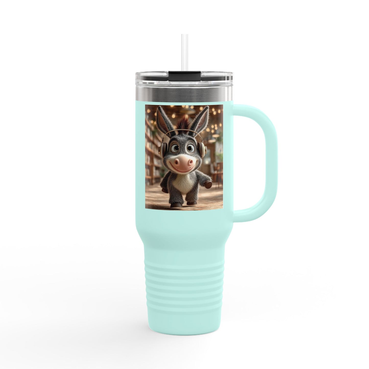 Cute Character Insulated Travel Mug, Reusable Coffee Mug, Donkey Design Tumbler, Gift for Animal Lovers, Eco-Friendly Cup