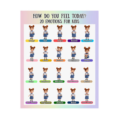 Emotions Poster for Kids | 20 Feelings Chart, Social Emotional Learning Wall Art, Classroom Decor, Kids Room Educational Print