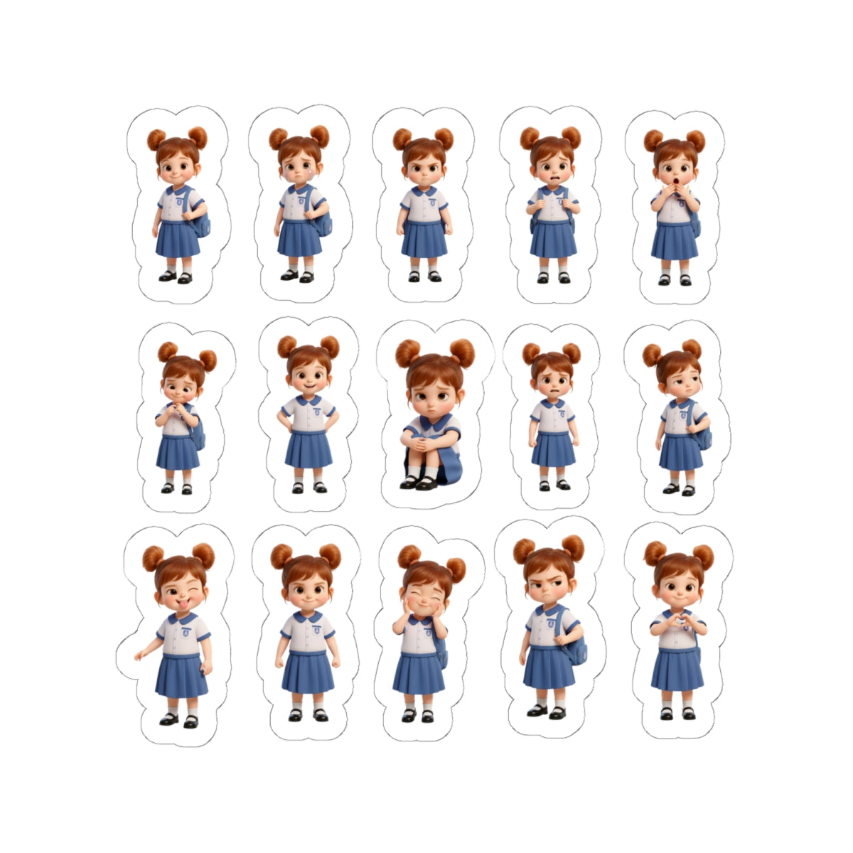 Cute Girl Emotions Sticker Sheet | Kawaii POD Stickers for Kids, Laptop, Bottle, Scrapbook, Teacher SEL Supplies