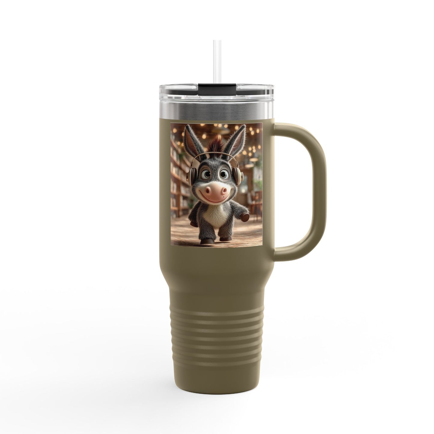 Cute Character Insulated Travel Mug, Reusable Coffee Mug, Donkey Design Tumbler, Gift for Animal Lovers, Eco-Friendly Cup