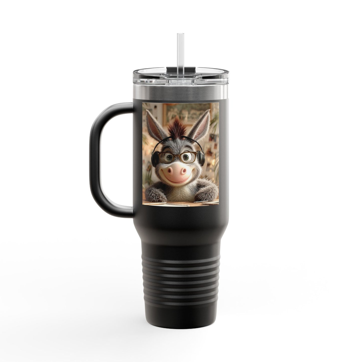 Cute Character Insulated Travel Mug, Reusable Coffee Mug, Donkey Design Tumbler, Gift for Animal Lovers, Eco-Friendly Cup