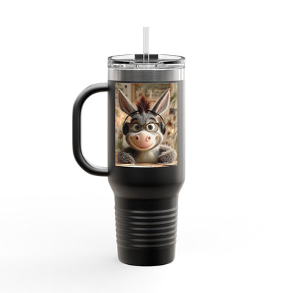 Cute Character Insulated Travel Mug, Reusable Coffee Mug, Donkey Design Tumbler, Gift for Animal Lovers, Eco-Friendly Cup