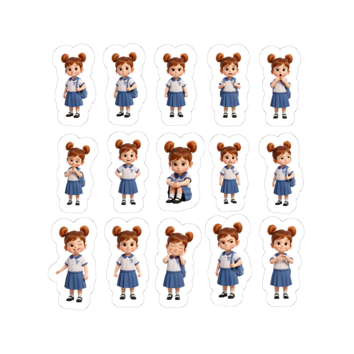 Cute Girl Emotions Sticker Sheet | Kawaii POD Stickers for Kids, Laptop, Bottle, Scrapbook, Teacher SEL Supplies