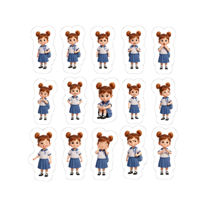 Cute Girl Emotions Sticker Sheet | Kawaii POD Stickers for Kids, Laptop, Bottle, Scrapbook, Teacher SEL Supplies