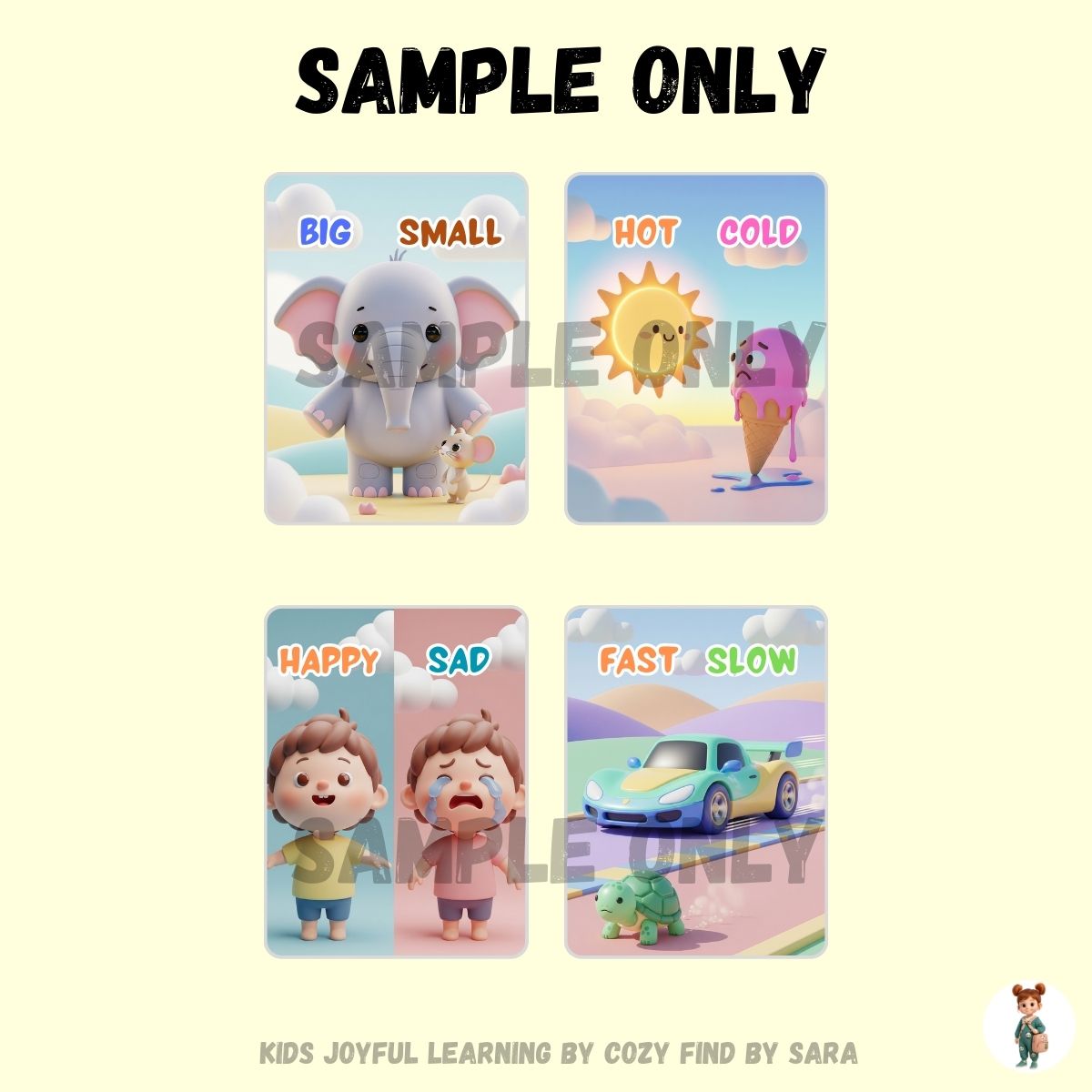 20 Opposites Flashcards | PDF + PNG Digital Download for Kids & ESL