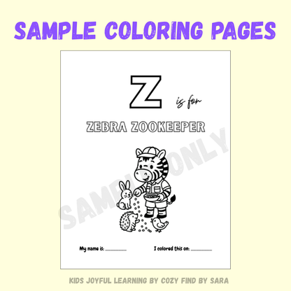 A–Z Animal Jobs Flashcards + Coloring Book | Printable PDF
