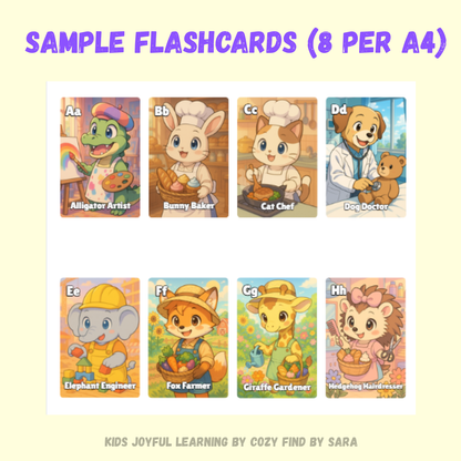 A–Z Animal Jobs Flashcards + Coloring Book | Printable PDF