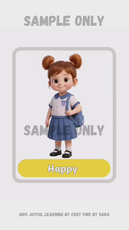 Emotional Flashcards – 20 Emotions Pack | PDF + PNG + Worksheet + Poster